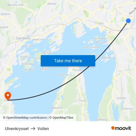 Ulvenkrysset to Vollen map