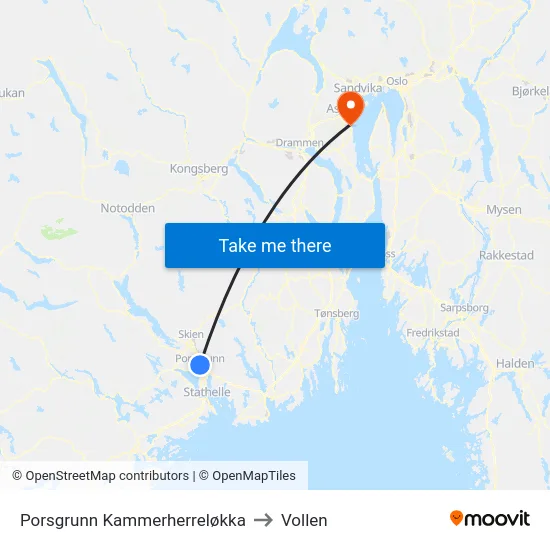 Porsgrunn Kammerherreløkka to Vollen map