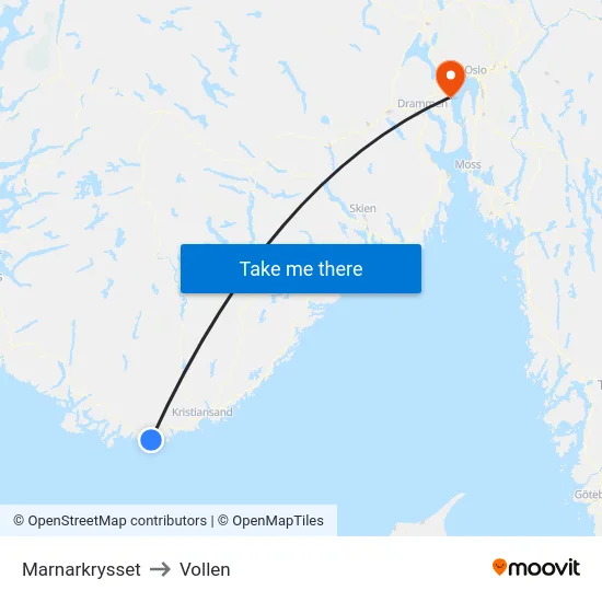 Marnarkrysset to Vollen map