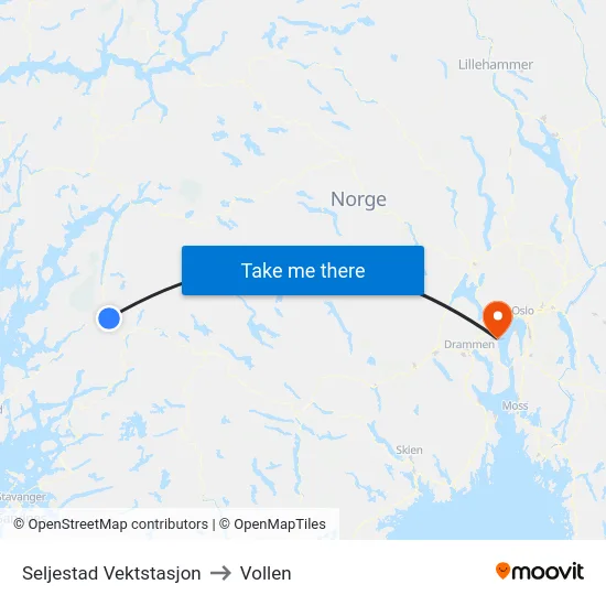 Seljestad Vektstasjon to Vollen map