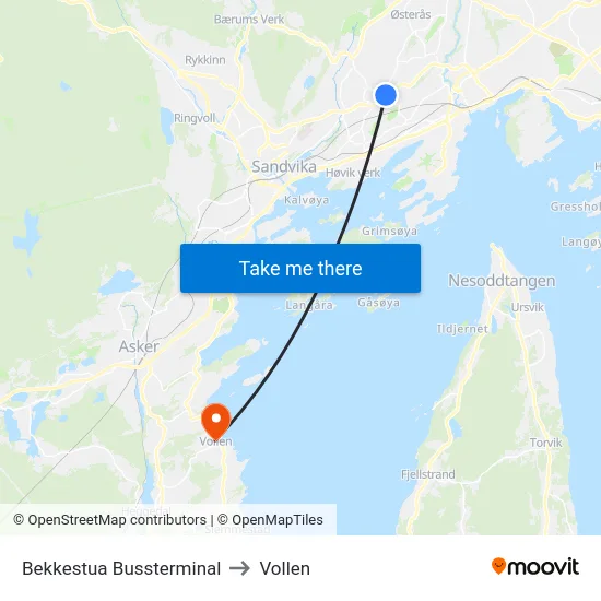 Bekkestua Bussterminal to Vollen map