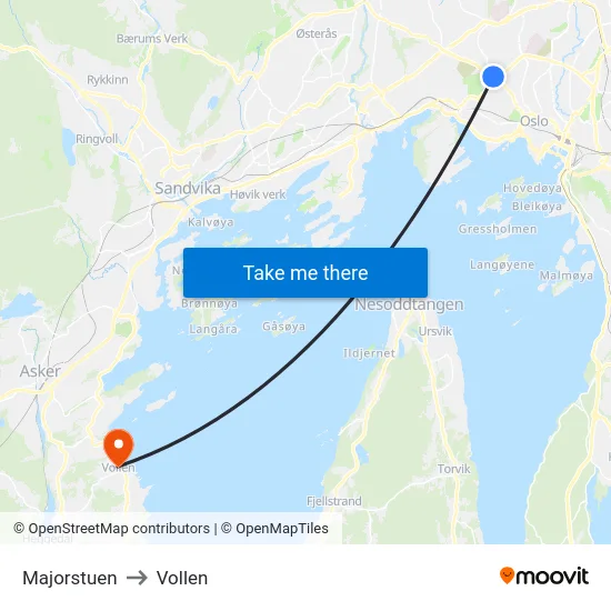 Majorstuen to Vollen map