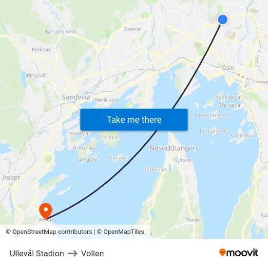 Ullevål Stadion to Vollen map