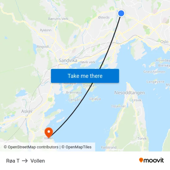 Røa T to Vollen map