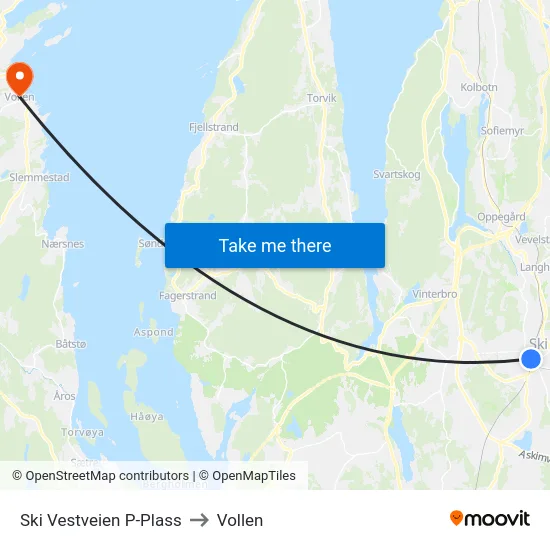 Ski Vestveien P-Plass to Vollen map