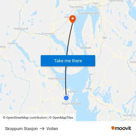 Skoppum Stasjon to Vollen map