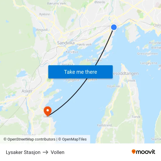 Lysaker Stasjon to Vollen map