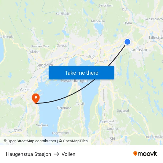 Haugenstua Stasjon to Vollen map