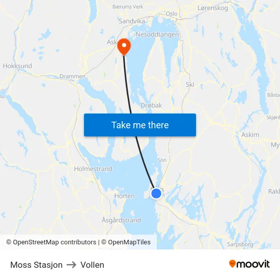 Moss Stasjon to Vollen map