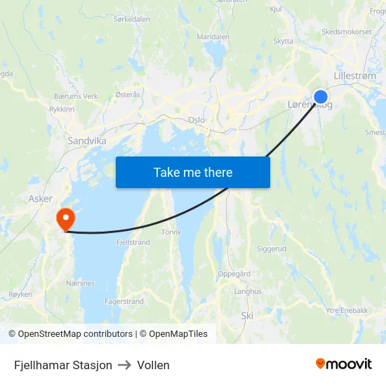 Fjellhamar Stasjon to Vollen map