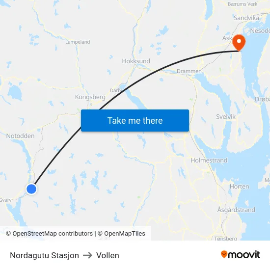 Nordagutu Stasjon to Vollen map