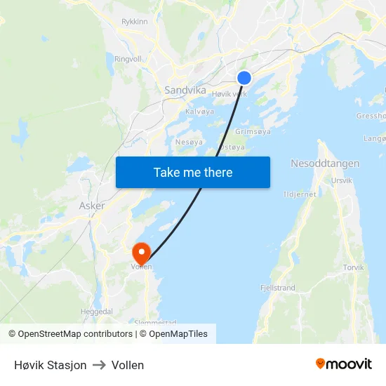 Høvik Stasjon to Vollen map