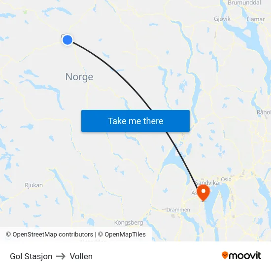 Gol Stasjon to Vollen map