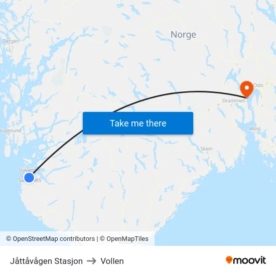 Jåttåvågen Stasjon to Vollen map
