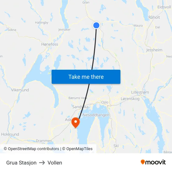Grua Stasjon to Vollen map
