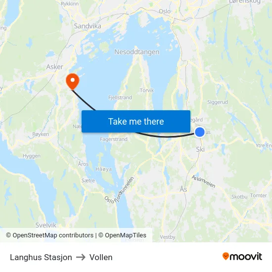 Langhus Stasjon to Vollen map