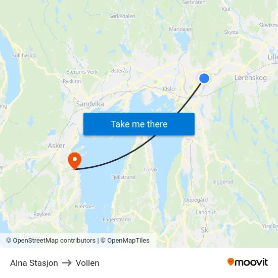 Alna Stasjon to Vollen map