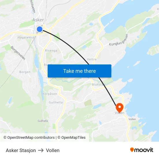 Asker Stasjon to Vollen map