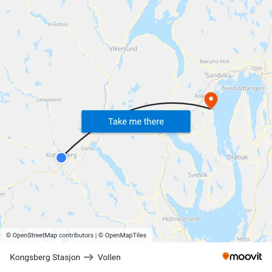 Kongsberg Stasjon to Vollen map