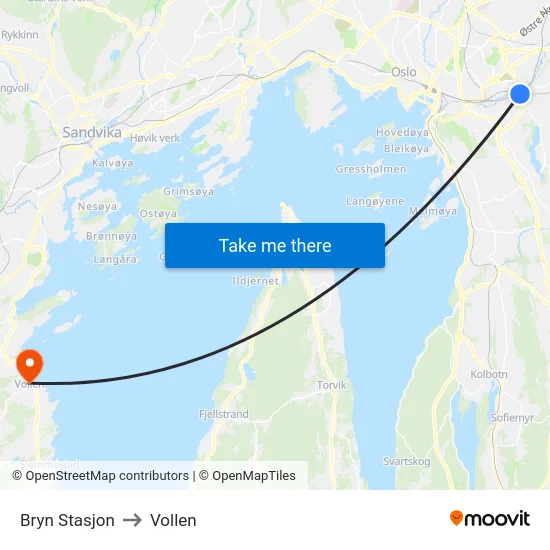 Bryn Stasjon to Vollen map