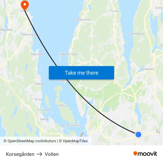 Korsegården to Vollen map