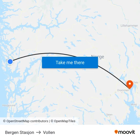 Bergen Stasjon to Vollen map