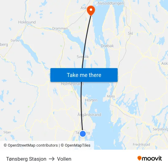 Tønsberg Stasjon to Vollen map