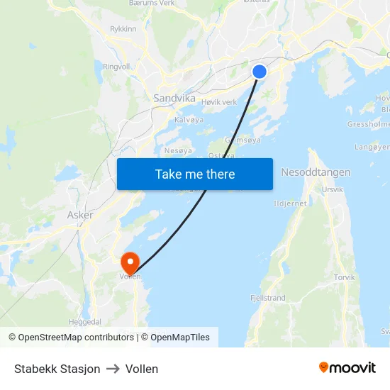 Stabekk Stasjon to Vollen map