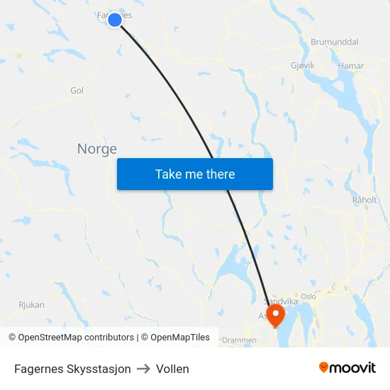 Fagernes Skysstasjon to Vollen map