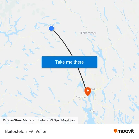 Beitostølen to Vollen map