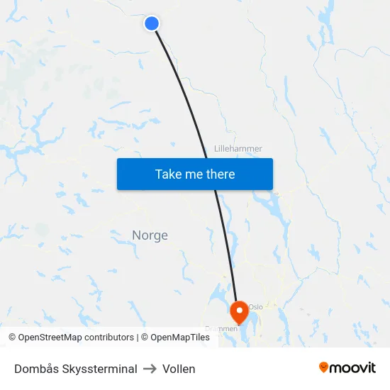 Dombås Skyssterminal to Vollen map