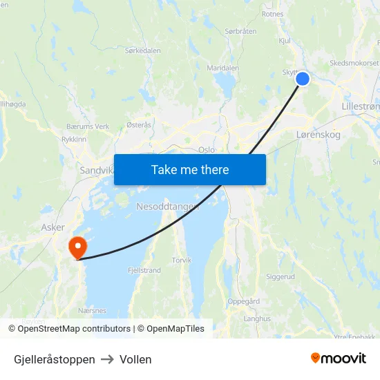 Gjelleråstoppen to Vollen map
