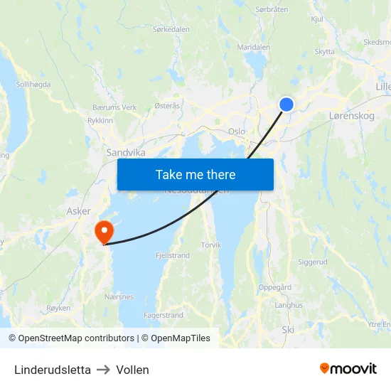 Linderudsletta to Vollen map