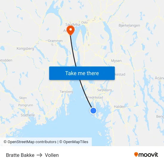 Bratte Bakke to Vollen map