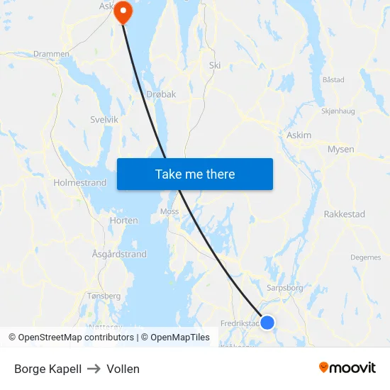 Borge Kapell to Vollen map