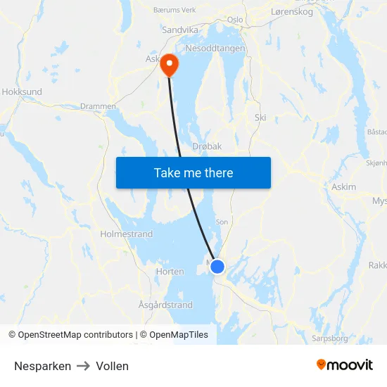Nesparken to Vollen map