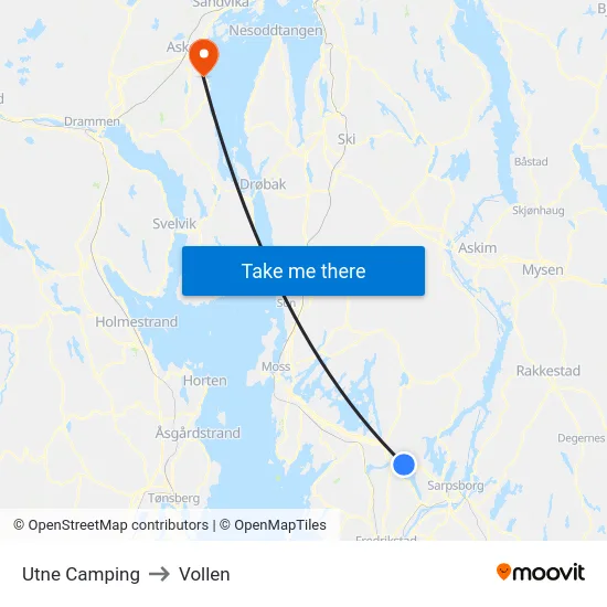 Utne Camping to Vollen map
