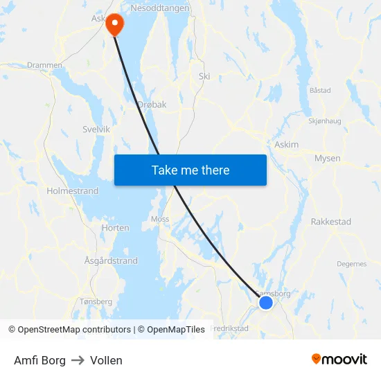 Amfi Borg to Vollen map