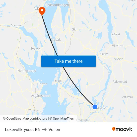Lekevollkrysset E6 to Vollen map