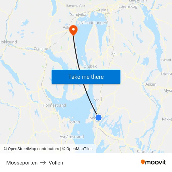 Mosseporten to Vollen map