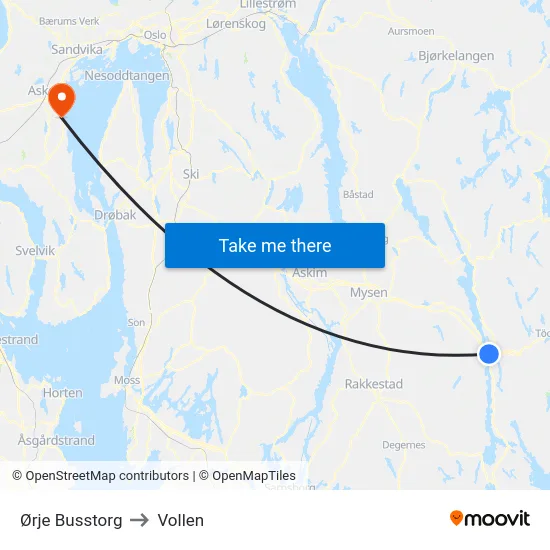 Ørje Busstorg to Vollen map