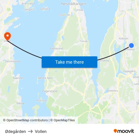Ødegården to Vollen map