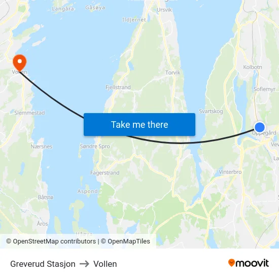 Greverud Stasjon to Vollen map