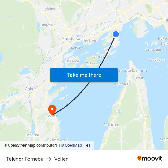 Telenor Fornebu to Vollen map
