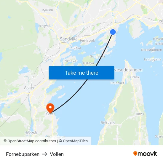 Fornebuparken to Vollen map