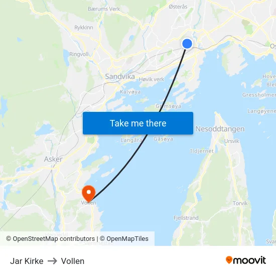 Jar Kirke to Vollen map