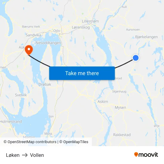 Løken to Vollen map