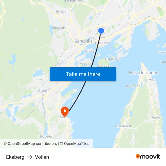 Ekeberg to Vollen map