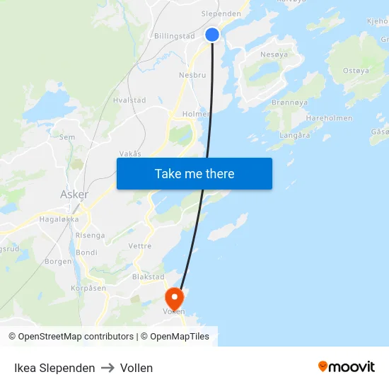 Ikea Slependen to Vollen map