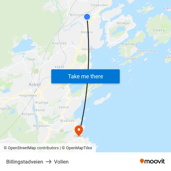 Billingstadveien to Vollen map
